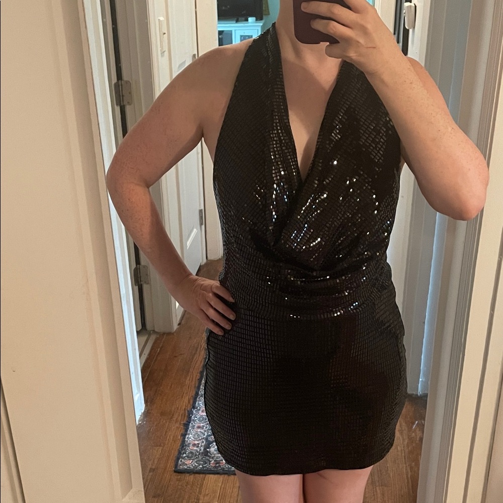 Zara Black Sequin Backless Dress